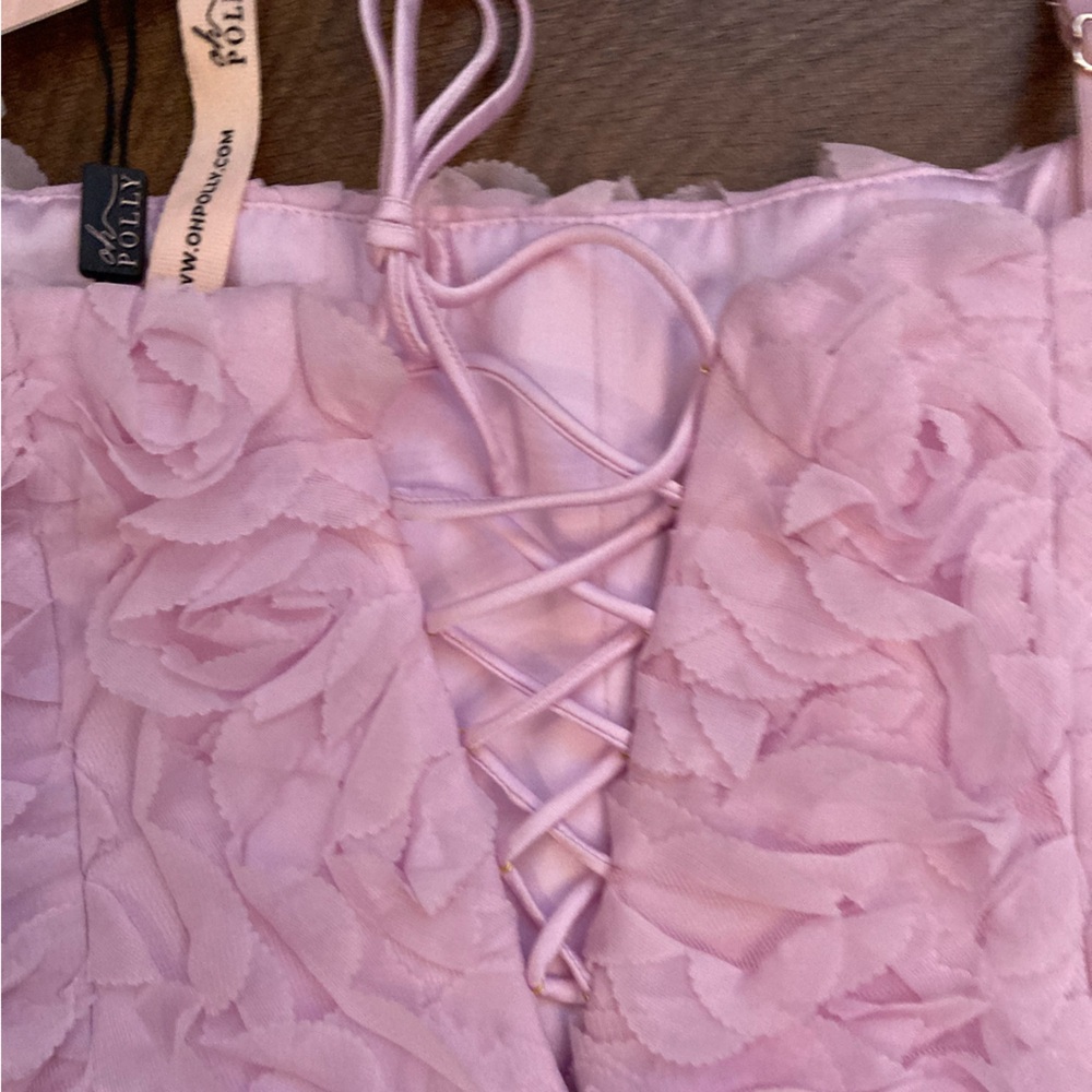 Oh Polly NWT Posy Floral Appliqué Corset Mini Dress Lilac Pink Women’s 10 - Picture 9 of 16